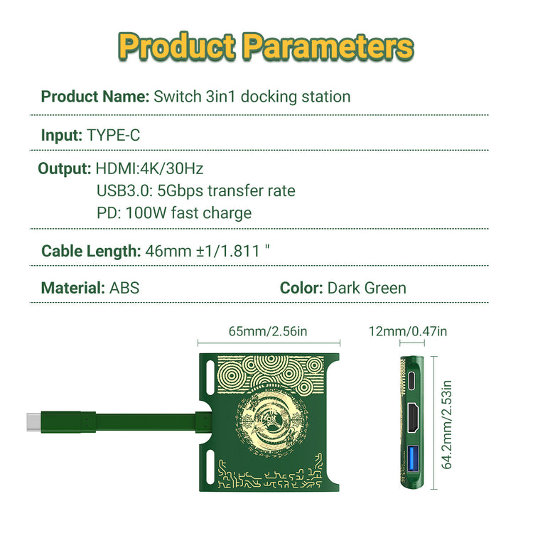 3-in-1 Portable TV Dock With 4K HDMI USB 3.0 Port USB C PD Charging,Travel Docking Station Replacement For