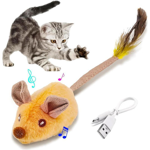 Interactive Cat Toys Mouse With LED Lights ForIndoor Cats USB Rechargeable Cat Mouse Toysfor Cats, Moving Automatic Chirping Squeakywith Feather Tail For All Breeds Cat Catnip Toys Forinteractive Toys Gray