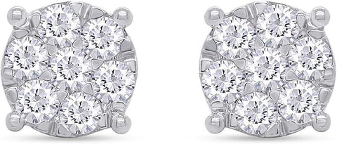 SAVEARTH DIAMONDS Carat Round Cut Lab Created Moissanite Diamond Cluster Stud Earrings In 14k Gold Over Sterling Silver Jewelry For Women