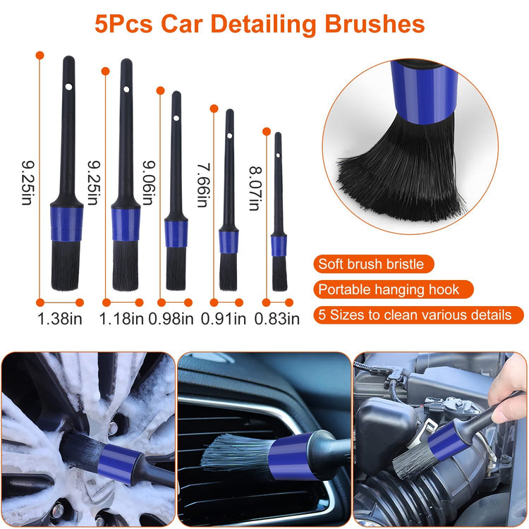 26Pcs Car Detailing Brush Kit Exterior Interior Car Cleaning Set Drill Brush Set Car Buffing Sponge Pads Kit For Cleaning Automobile Interior Exterior Wheels Dashboard