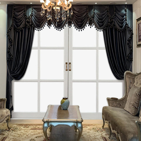 European Luxury Villa, Thick And Luxurious All-black Velvet Curtains, Living Room, Dining Room, Perfect Curtains.