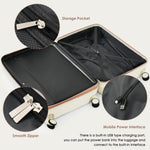 4-piece Suitcase Set With USB Port, Expandable ABS Durable Suitcase With Travel Bag, Cup Holder, With Spinner Wheels, Beige