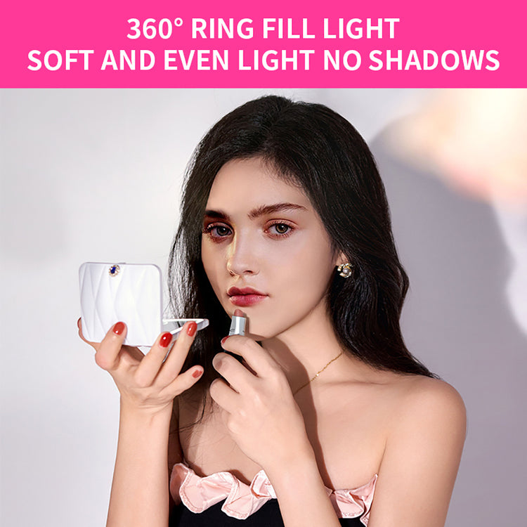 Portable Square Diamond Grid White Makeup Mirror