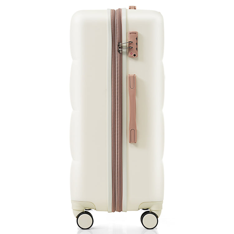4-piece Suitcase Set With USB Port, Expandable ABS Durable Suitcase With Travel Bag, Cup Holder, With Spinner Wheels, Beige