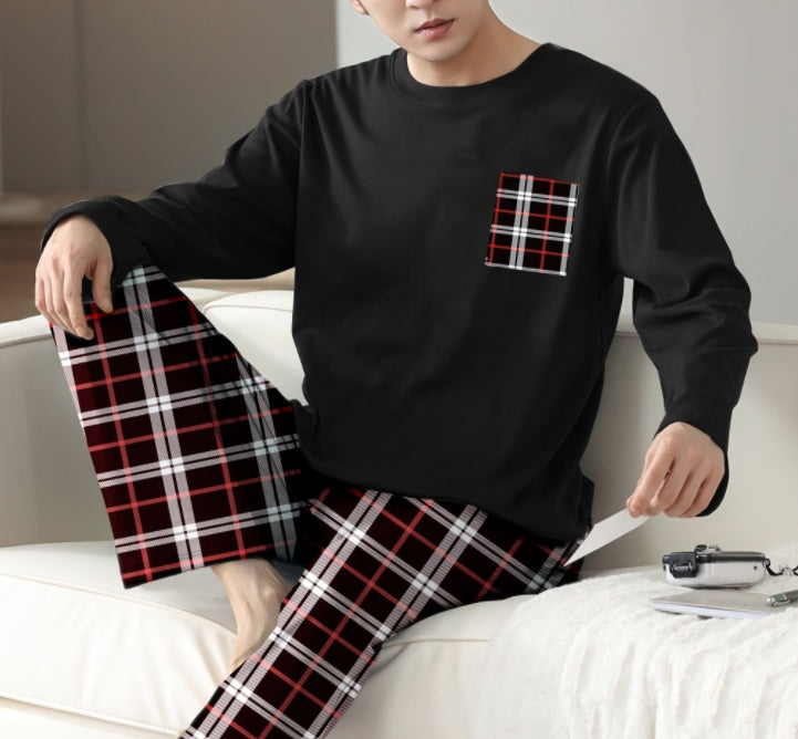 Ice Silk Long Sleeve Long Pants Men's Pajama Set