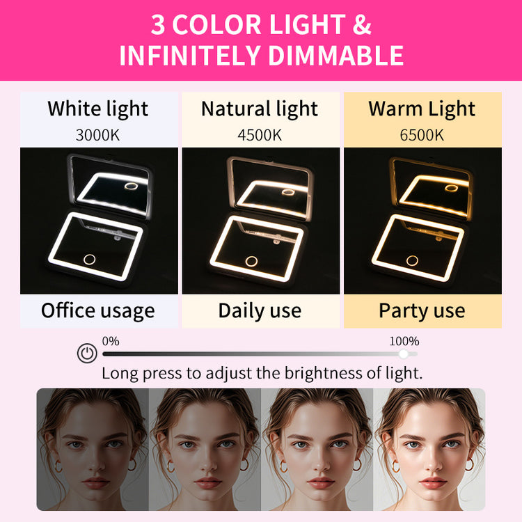 Portable Square Diamond Grid White Makeup Mirror