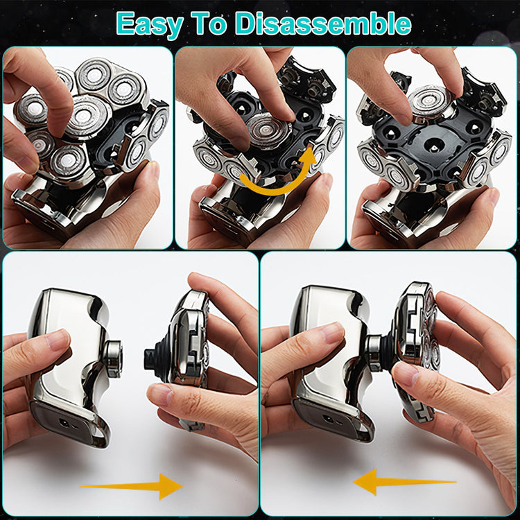 1Pc 6 In 1 9D Electric Head Shaver For Men Cordless Rechargeable Wet Dry Razor With LED Display Travel Lock Stall Protection Cleaning Reminder