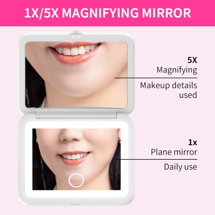 Portable Square Diamond Grid White Makeup Mirror