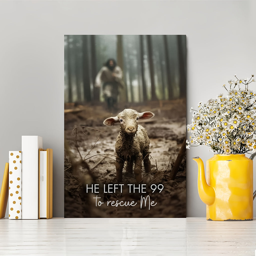 1 Piece Canvas Painting With Wood Frame, Ready To Hang, He Left 99 Sheep To Save Me, Man And Lost Sheep, Christian Wall Art, Framed Mural Print, Suitable For Living Room And Bedroom, Home Decor