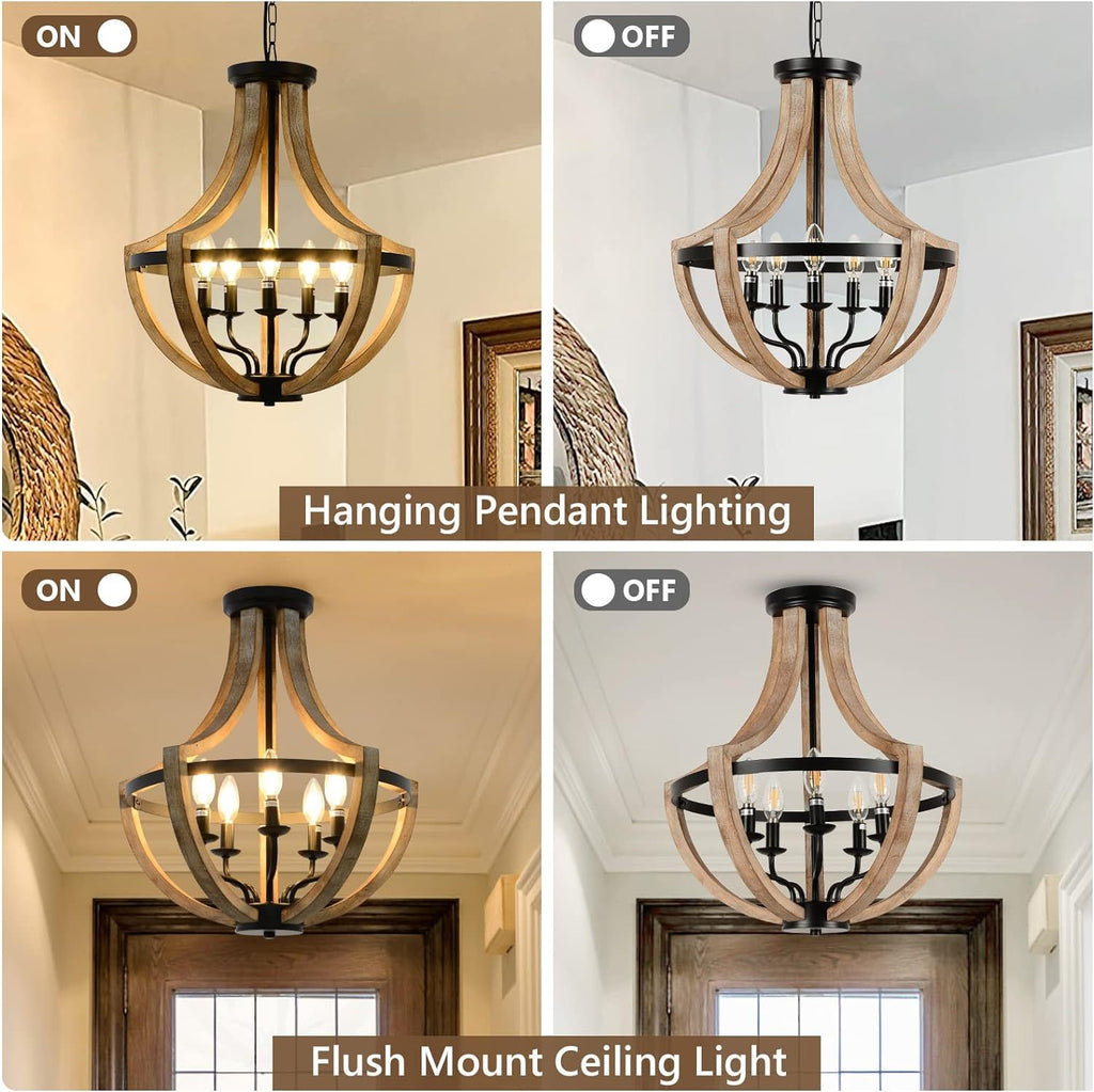 Solid Wood Modern Chandelier For Dining Room, Living Room, Kitchen, Island, Bedroom, Foyer, Height Adjustable, Brown Unavailable Platforms- Welfel