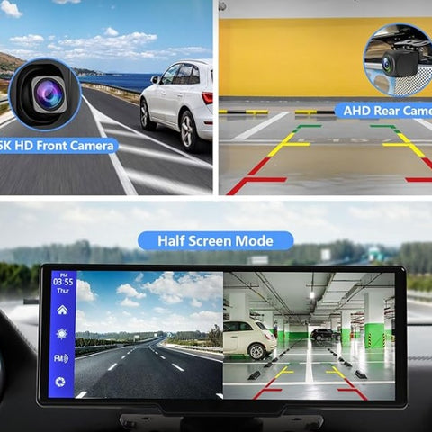 Portable Wireless Carplay With 2.5K Camera, 1080P Back Cam 9.3inches Ultra HD Android Auto Car Play Screen For Car DVR Loop Recording, Bluetooth GPS Navigation Touch Drive Screen With FM Radio System