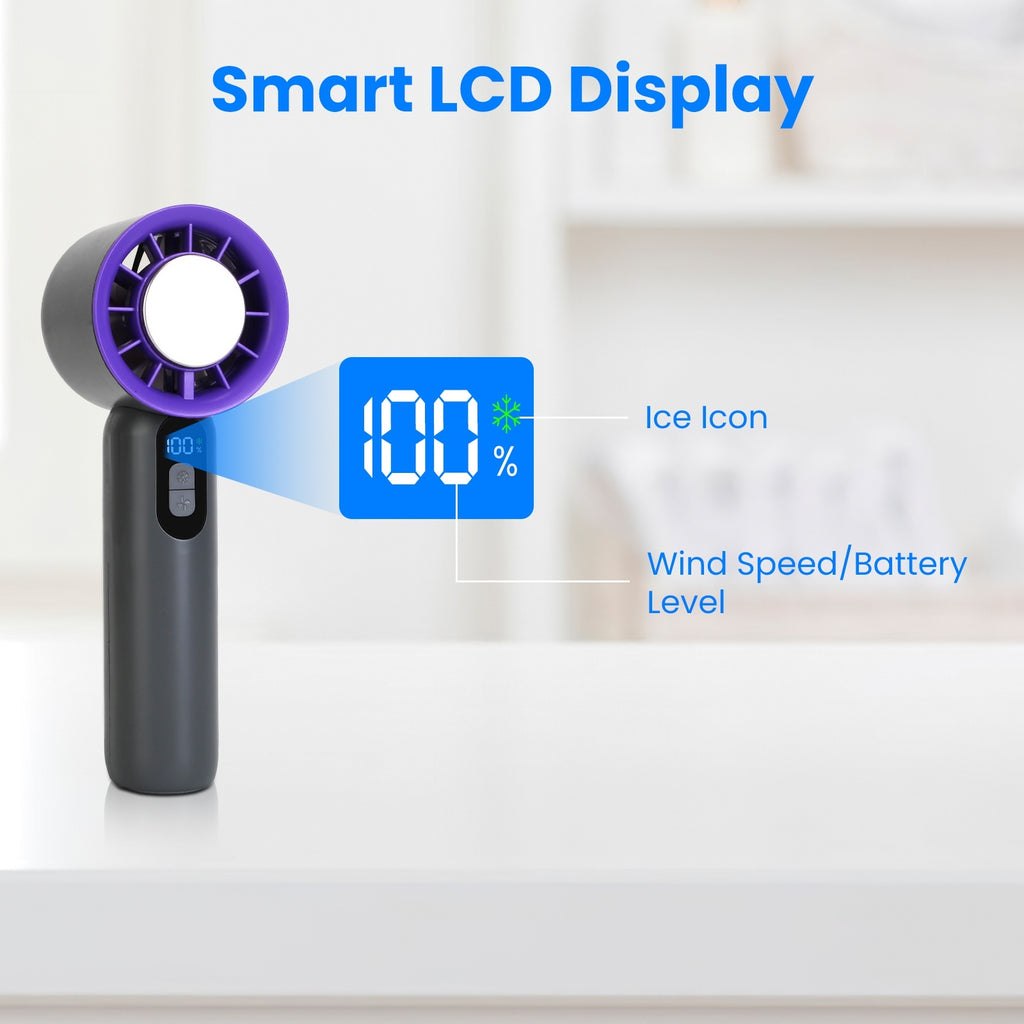 One Hundred Speed Handheld Fan With Ice Cooler High Speed Turbo Fan 3000mAh Rechargeable Hand Fan With LCD Display For Travel Camping Beach Outdoor
