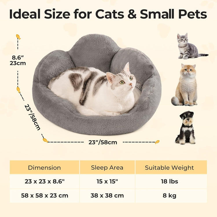 MEWOOFUN Cat Bed And Small Dog Bed, Fluffy Dog Bed Washable Cat Couch Bed, Cute Cat Bed For Indoor Cats, Flower Cat Sofa Bed With Non Slip Bottom, Pet Bed For Puppy And Kitten Grey, 23