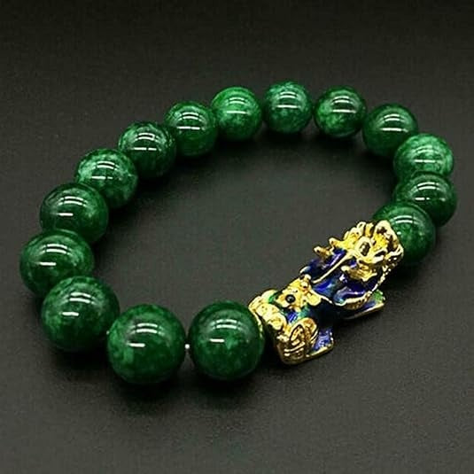 Feng Shui Bracelet, Green Stone Beads Bracelet Unisex Feng Shui Pi Xiu Wristband Gold Wealth Pixiu Women Men Bracelets-Black Green-- Prohibited From Selling On Temu