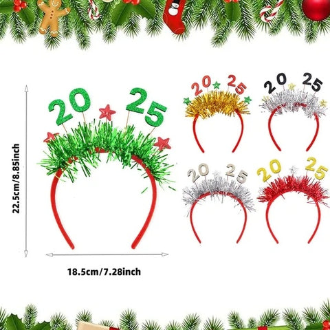 5PCS 2025 New Year Headband New Year's Eve Hat Star Hairbands Christmas Plastic Hair Bands With Sequins For New Year Eve Headpiece Birthday Carnival Party Props Decoration