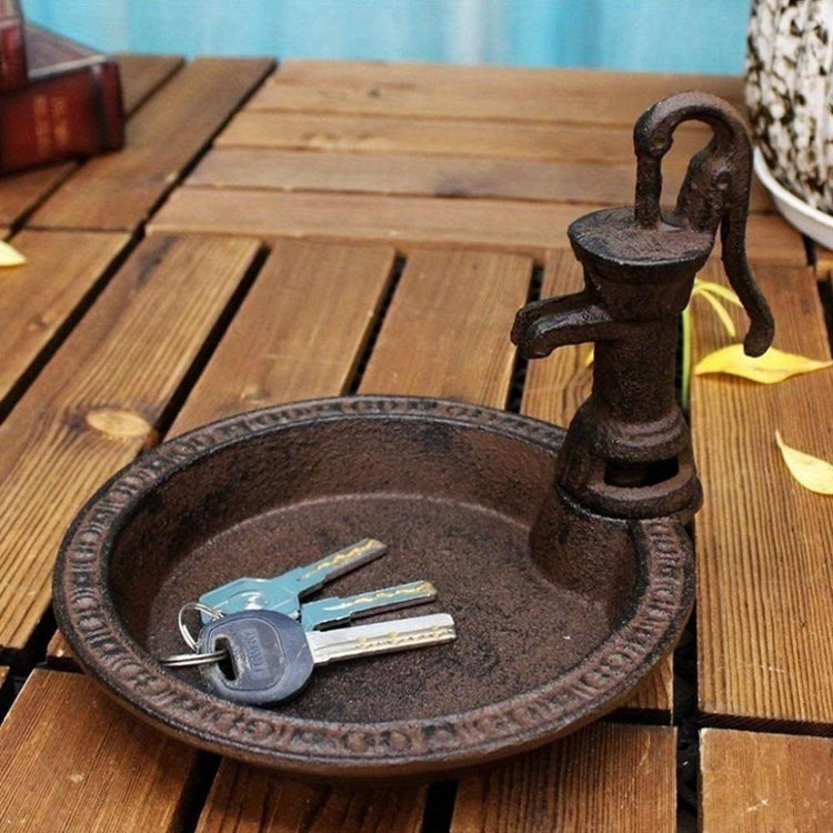 1pcs Rustic Style Cast Iron Vintage Water Pump Round Bird Feeder Outdoor Garden Balcony Decorative Water Feeder And Family Table Storage Tray Valentine's Day Easter Birthday Gift For Bird Lovers