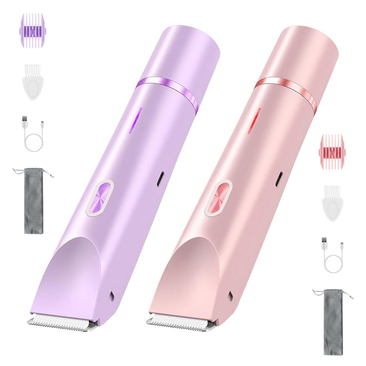1Pc 2 In 1 Bikini Trimmer For Women Dual Head Cordless Body Shaver IPX7 Waterproof Rechargeable Pubic Hair Razor Wet And Dry Use For Bikini Underarm Leg Arm Body Face