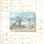 1 Piece Framed Wooden Canvas Painting, One Piece Blue Vase Floral Canvas Print, Wooden Frame Wall Art, Shell And Ocean Theme, Home And Office Decor, Suitable For Living Room, Bedroom, Kitchen, School