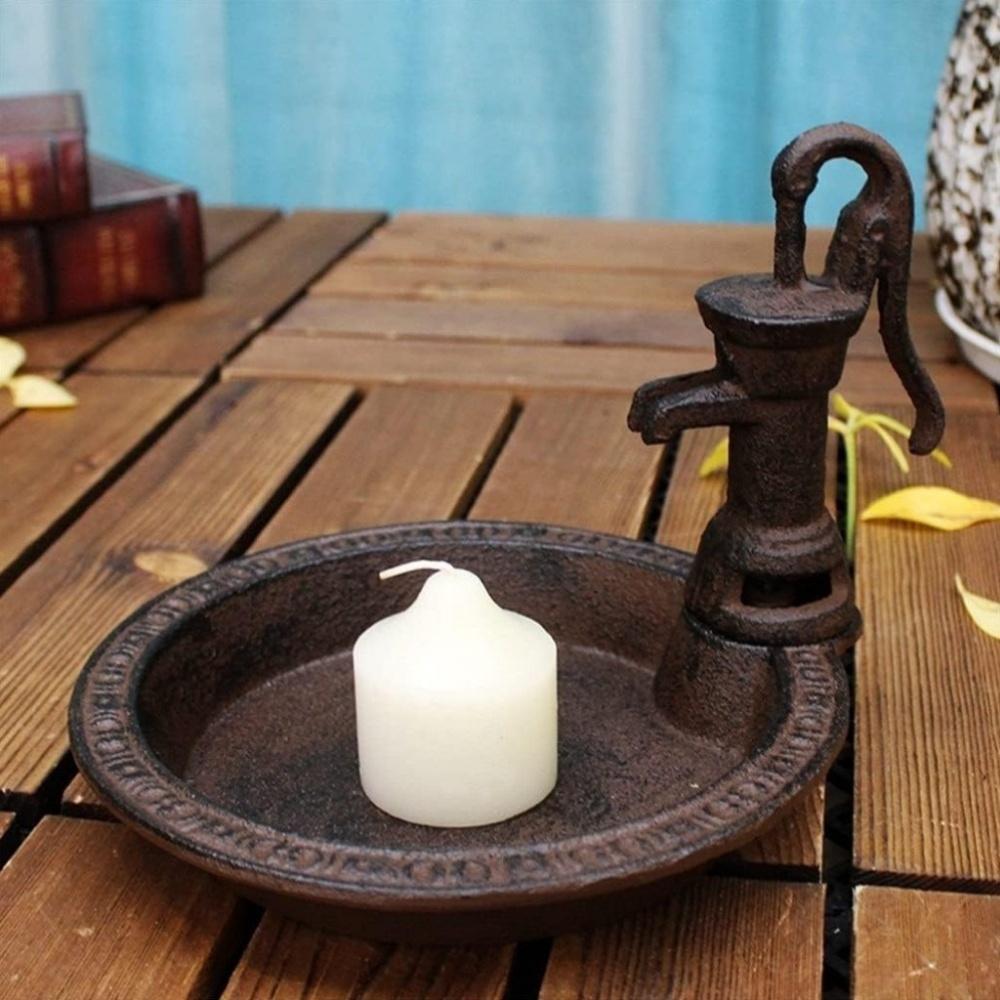 1pcs Rustic Style Cast Iron Vintage Water Pump Round Bird Feeder Outdoor Garden Balcony Decorative Water Feeder And Family Table Storage Tray Valentine's Day Easter Birthday Gift For Bird Lovers