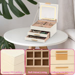 1 Set Jewelry Box With LED Mirror 3 Layer Jewelry Organizer With 2 Drawers PU Jewelry Holder With 3 Mirror Light Colors Dimmable For Earrings Rings Bracelets Necklaces