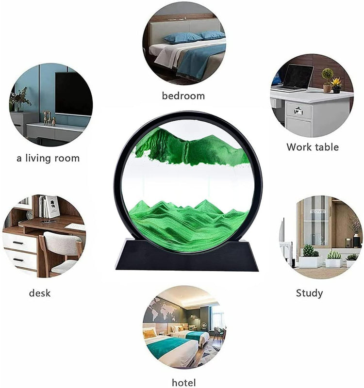 3D Dynamic Sand Art Liquid Motion, Moving Sand Art Picture Round Glass 3D Deep Sea Sandscape In Motion Display Flowing Sand Painting Relaxing Desk Toys