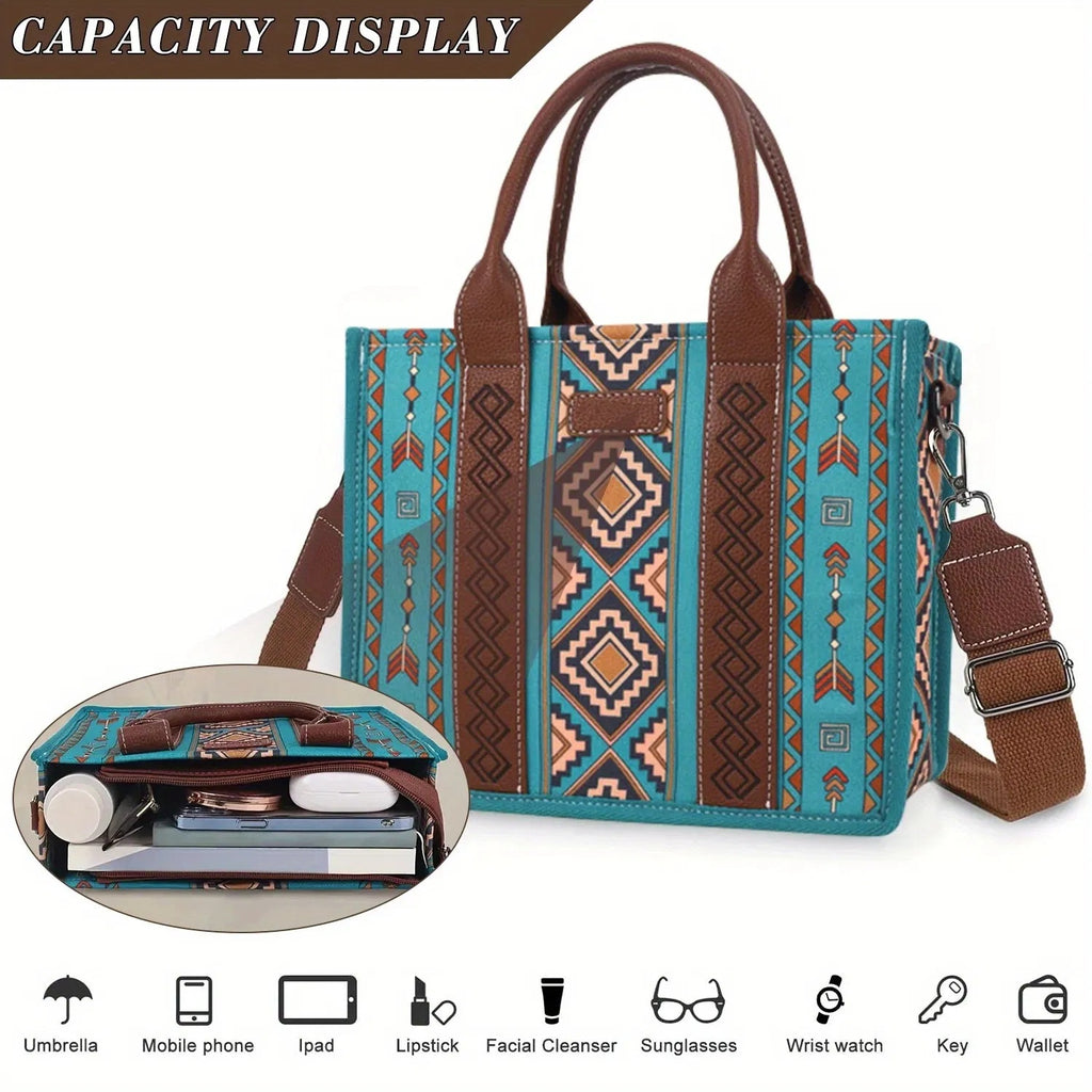 4Pcs Women's Purse Tote, Retro Work Satchel Lightweight, Boho Chic Tote Everyday Green