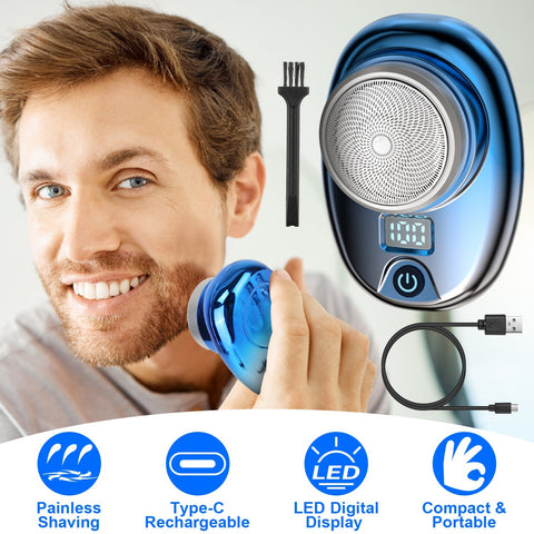 Gold-Blue-Black Color Options 1Pc Portable Electric Shaver With LED Digital Display Type-C Rechargeable Electric Razor For Men Electric Beard Trimmer For Home Office Travel Car