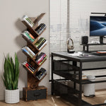 9 Tier Tree Bookshelf With Drawer Bookcase, Modern Book Storage, Free Standing Tree Bookcase, Utility Organizer Shelves For Home Office, Living Room, Bedroom, Rustic Brown