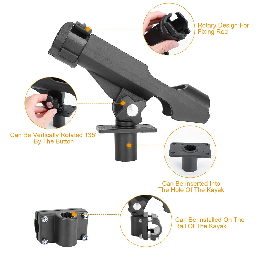 1Pc Boat Fishing Pole Rod Holder 360Degree Rotatable Kayak Side Rail Mount Adjustable Folding Rod Holder With Large Clamp Rod Not Included