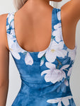 Women's Fashion One-piece Swimsuit, One-piece With Many Prints, Vest Skirt Asymmetrical, Vacation Style Swimsuit
