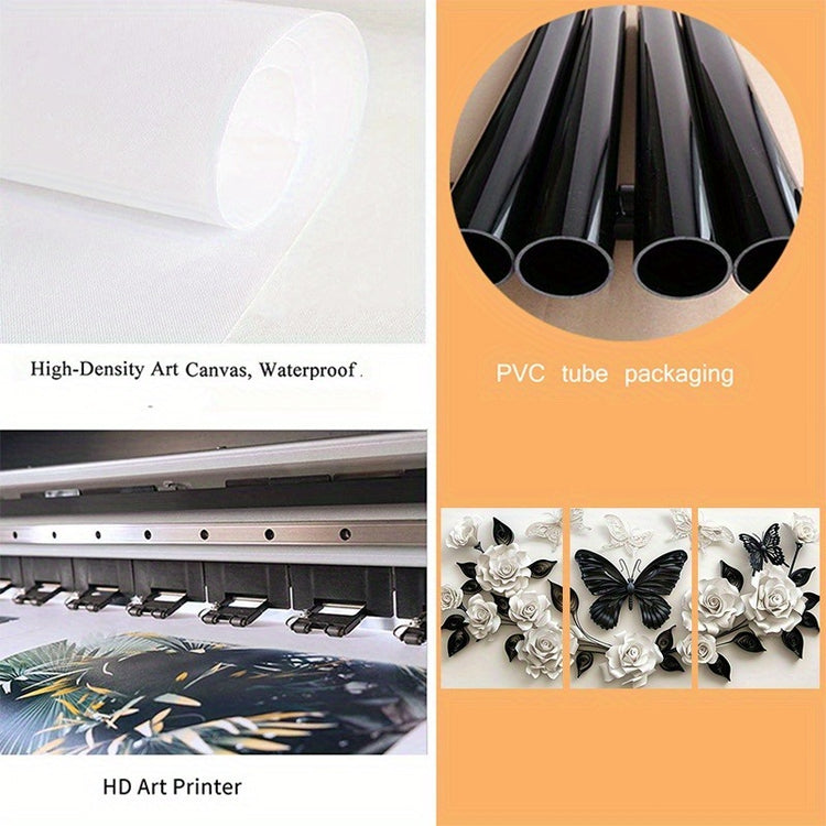 3 Pieces Set Of Framed Wall Art Canvas Prints Featuring A Black Butterfly And White Roses - Perfect For Home, Office, Living Room, Or Bedroom--Selling On Temu Is Prohibited