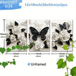 3 Pieces Set Of Framed Wall Art Canvas Prints Featuring A Black Butterfly And White Roses - Perfect For Home, Office, Living Room, Or Bedroom--Selling On Temu Is Prohibited