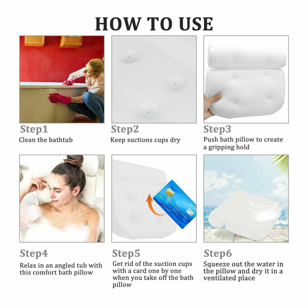 Mesh Bath Pillow Spa Breathable Bathtub Cushion Neck Back Support Tub Suction