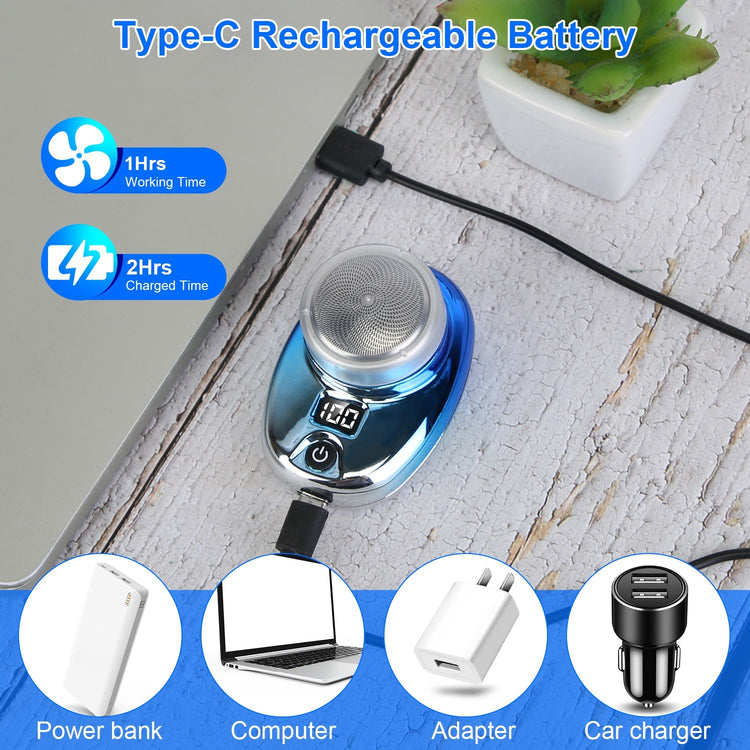 Gold-Blue-Black Color Options 1Pc Portable Electric Shaver With LED Digital Display Type-C Rechargeable Electric Razor For Men Electric Beard Trimmer For Home Office Travel Car
