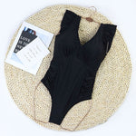 Women's V Neck Ruffle Sleeve Bathing Suit Ruched Tummy Control One Piece Swimsuits