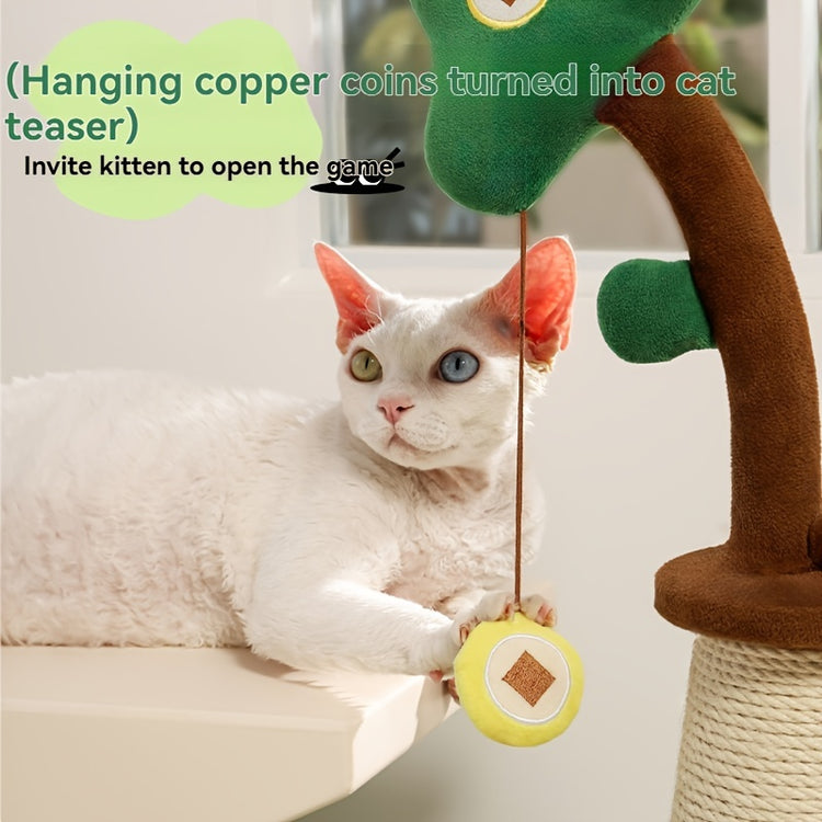 Vertical Money Tree Cat Scratching Pole, Sisal Wear-Resistant Cat Scratching Column, Interactive Ball Track Spring Ball Cat Toy, Durable And Cute Sisal Cat Scratching Pole