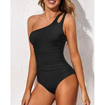 Women's Tummy Control One Piece Swimsuit, One Shoulder Full Coverage Bathing Suit