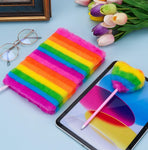 Rainbow Plush Notebook A5 Diary Can Be Used For Study And Office, Suitable For Gifts For Girls, Cute, Princess Style, Back To School Season, LGBT-1 Set