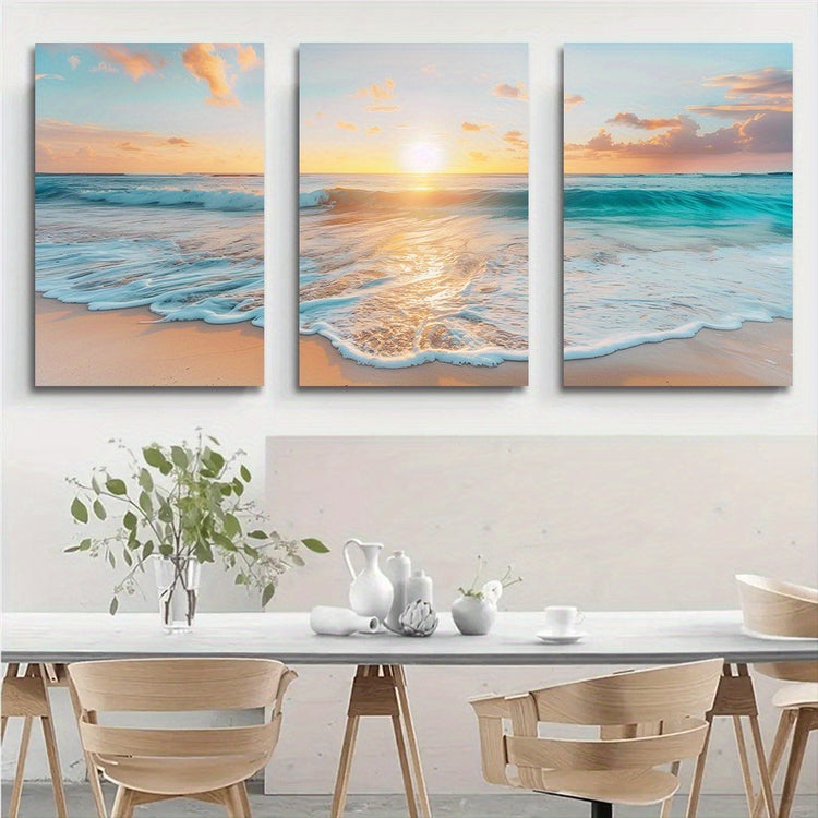 3pcs Wood Frame Canvas Print Decorative Painting, Sea Life Octopus Turtle Seahorse Watercolor Art Painting--Selling On Temu Is Prohibited
