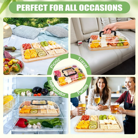 Charcuterie Board With Clear Lid, Travel Portable Cheese Board Charcuterie Boxes Cutting Boards For Kitchen, House Warming Gifts New Home, Gifts For Women