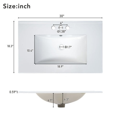 30 Bathroom Vanity , Modern Bathroom Cabinet With Sink Combo Set, Bathroom Storage Cabinet With A Soft Closing Door And 3 Drawers, Solid Wood Frame