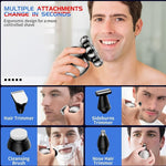Detachable Head Shavers, LARGNER 5 In 1 Electric Razor IPX7 Waterproof For Bald Men, Wet Dry LED Display Rechargeable 7D Rotary Shaver Grooming Kit With Type C Charge A,Bright Silver