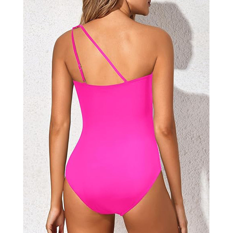Women's Tummy Control One Piece Swimsuit, One Shoulder Full Coverage Bathing Suit