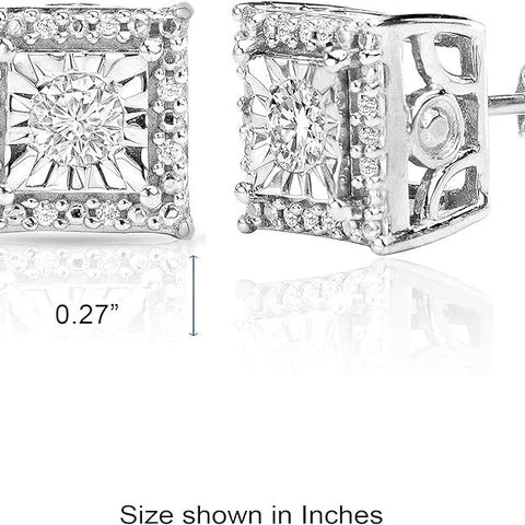 Diamond Stud Earrings For Women Sterling Silver Halo I-J Color, I2 I3 Clarity Metal Diamond Metal Diamond