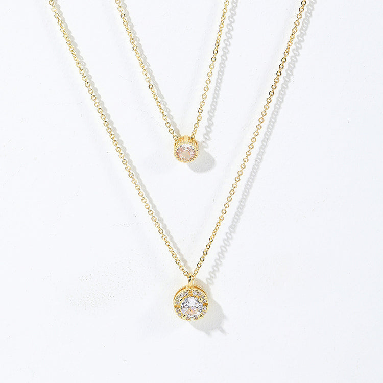 Sparkling Three-dimensional Zircon Pendant Necklace, Women's Exquisite Double-layer Collarbone Chain Jewelry Gift, Suitable For Engagement, Party, Holiday Gifts