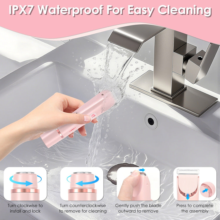 1Pc 2 In 1 Bikini Trimmer For Women Dual Head Cordless Body Shaver IPX7 Waterproof Rechargeable Pubic Hair Razor Wet And Dry Use For Bikini Underarm Leg Arm Body Face