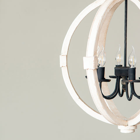 6 - Light Wood Chandelier With Adjustable Chain For Kitchen, Dining Hall Entrance, Bulb Not Included