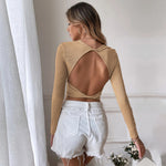 Cropped Slim Knit Long Sleeve T-Shirt Top