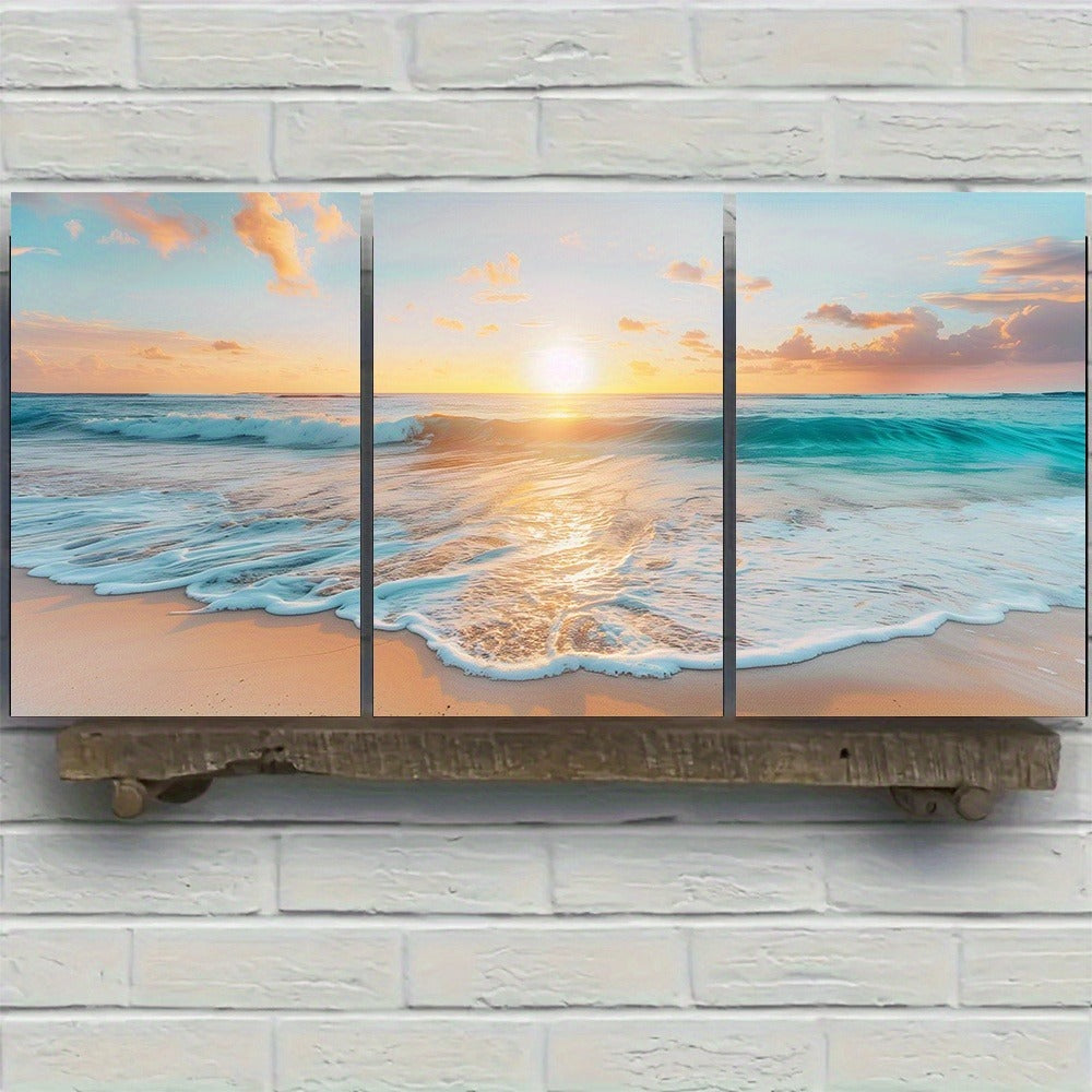 3pcs Wood Frame Canvas Print Decorative Painting, Sea Life Octopus Turtle Seahorse Watercolor Art Painting--Selling On Temu Is Prohibited