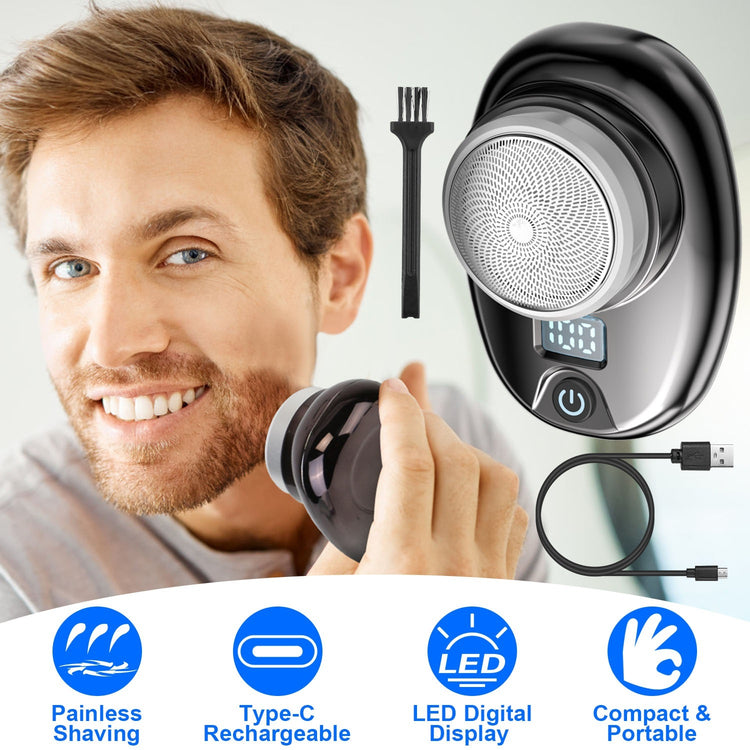 Gold-Blue-Black Color Options 1Pc Portable Electric Shaver With LED Digital Display Type-C Rechargeable Electric Razor For Men Electric Beard Trimmer For Home Office Travel Car